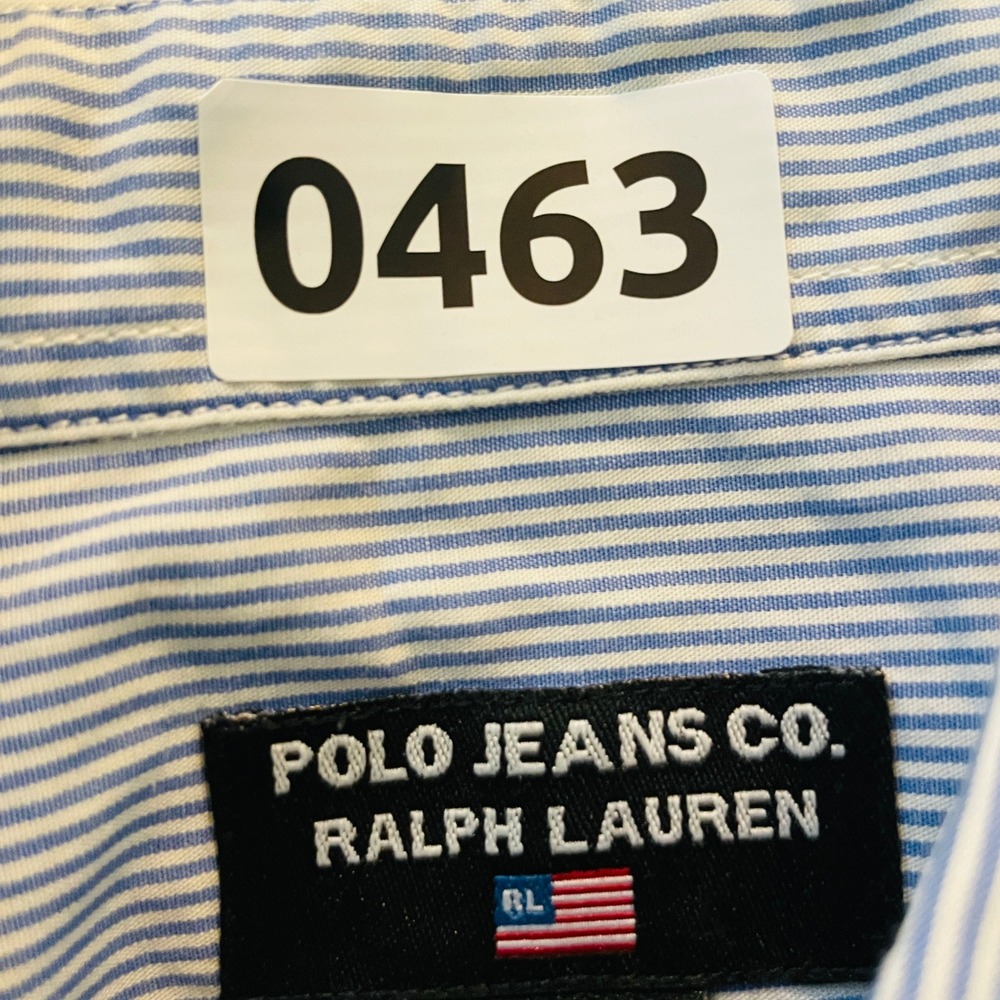 Polo Jeans Co Ralph Lauren Shirt Mens Medium Blue White Stripe Flag 90s Vintage - Picture 9 of 9